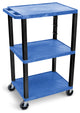 Luxor Blue Tuffy 3-Shelf 42" AV Cart With Black Legs and Electric