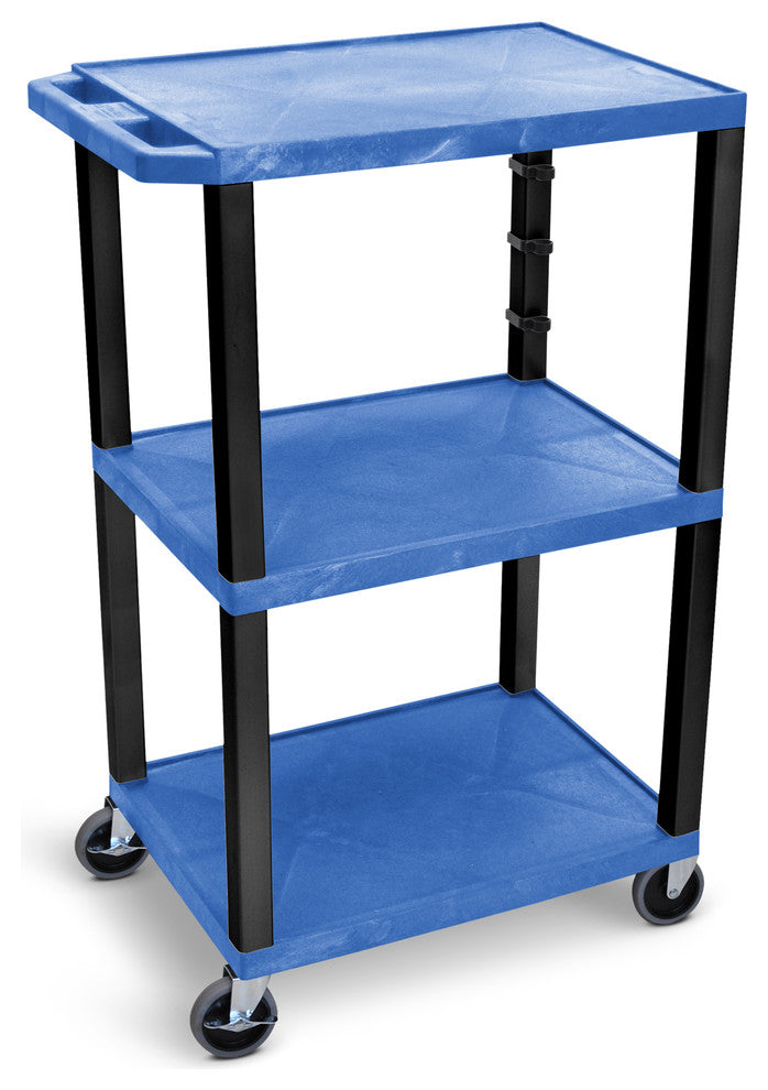Luxor Blue Tuffy 3-Shelf 42" AV Cart With Black Legs and Electric