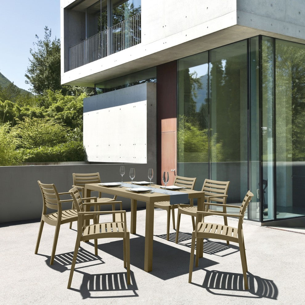 Artemis Resin Rectangle Dining Set With 6 Arm Chairs, Taupe