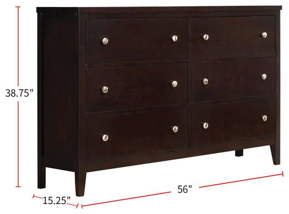 Wooden Dresser with 6 Drawers, Cappuccino