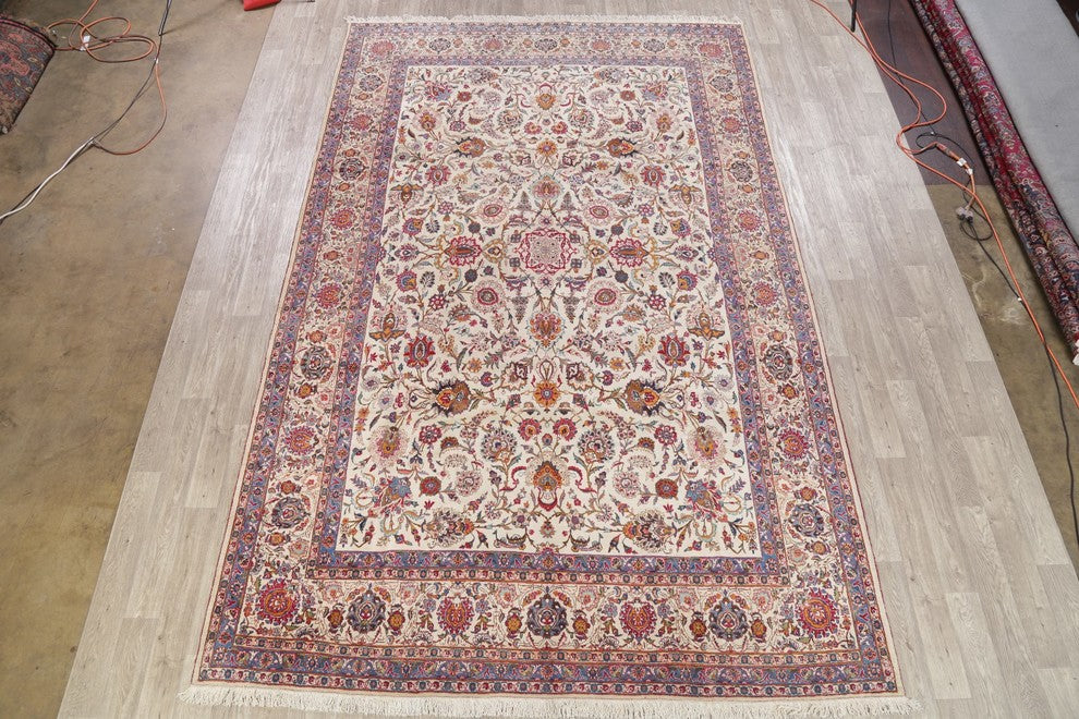 Consigned, Wool Antique Persian Oriental Handmade Area Rug, Beige, 13'9"X8'9"