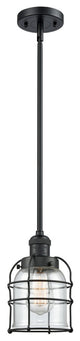 Small Bell Cage 1-Light LED Mini Pendant, Matte Black, Glass: Clear