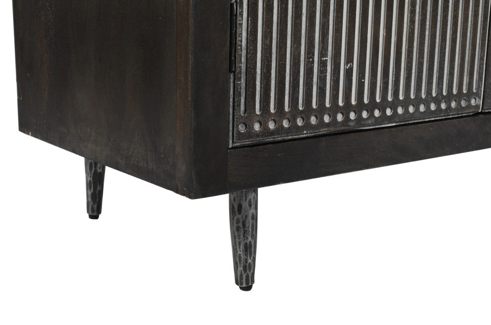 Sarah 4 Door Media Cabinet Mango Solid Wood Antique Brown Finish on Iron Base
