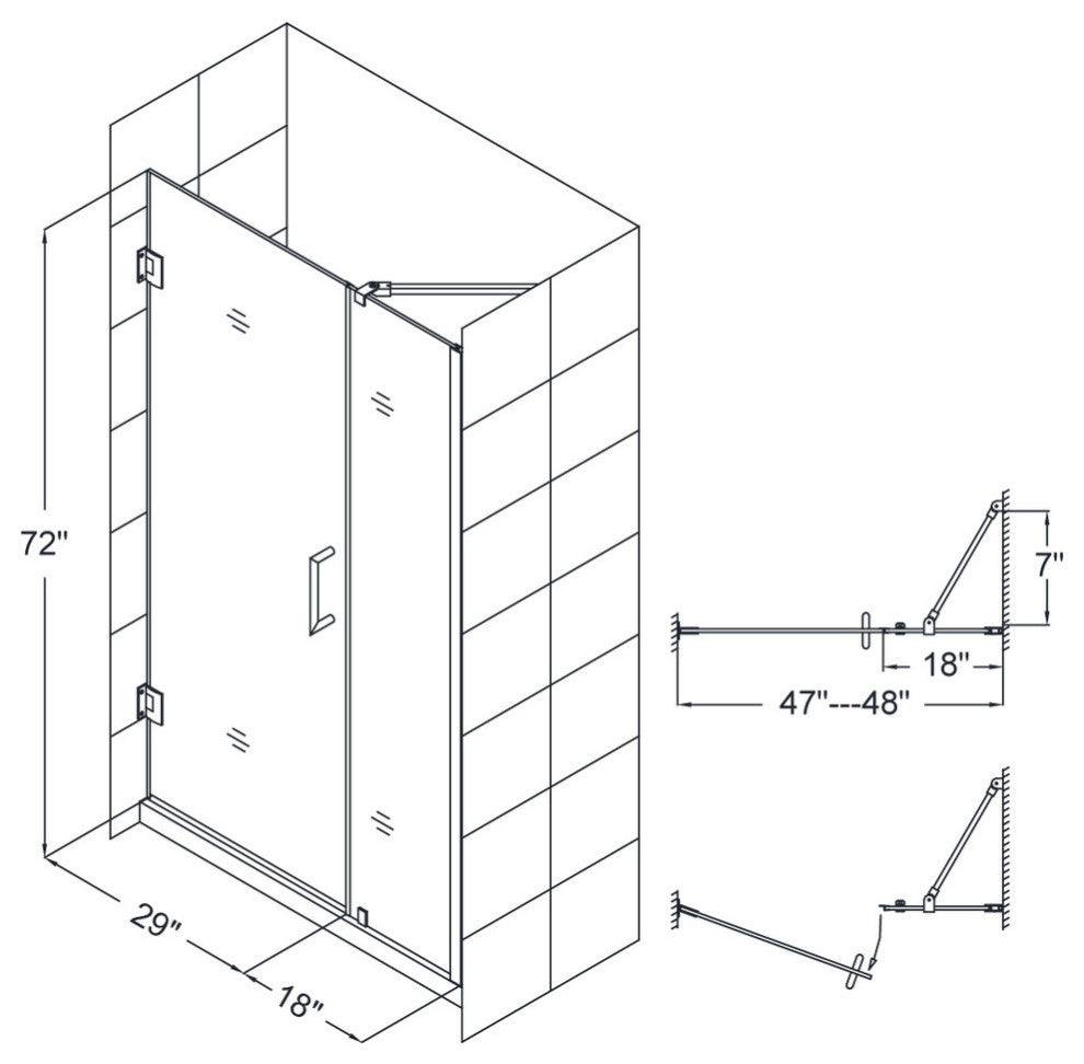 DreamLine Unidoor 47" to 48" Frameless Hinged Shower Door, Brushed Nickel