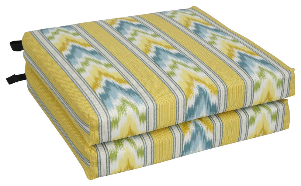 20"X19" Patterned Outdoor Chair Cushions, Set of 2, Libella Cornsilk