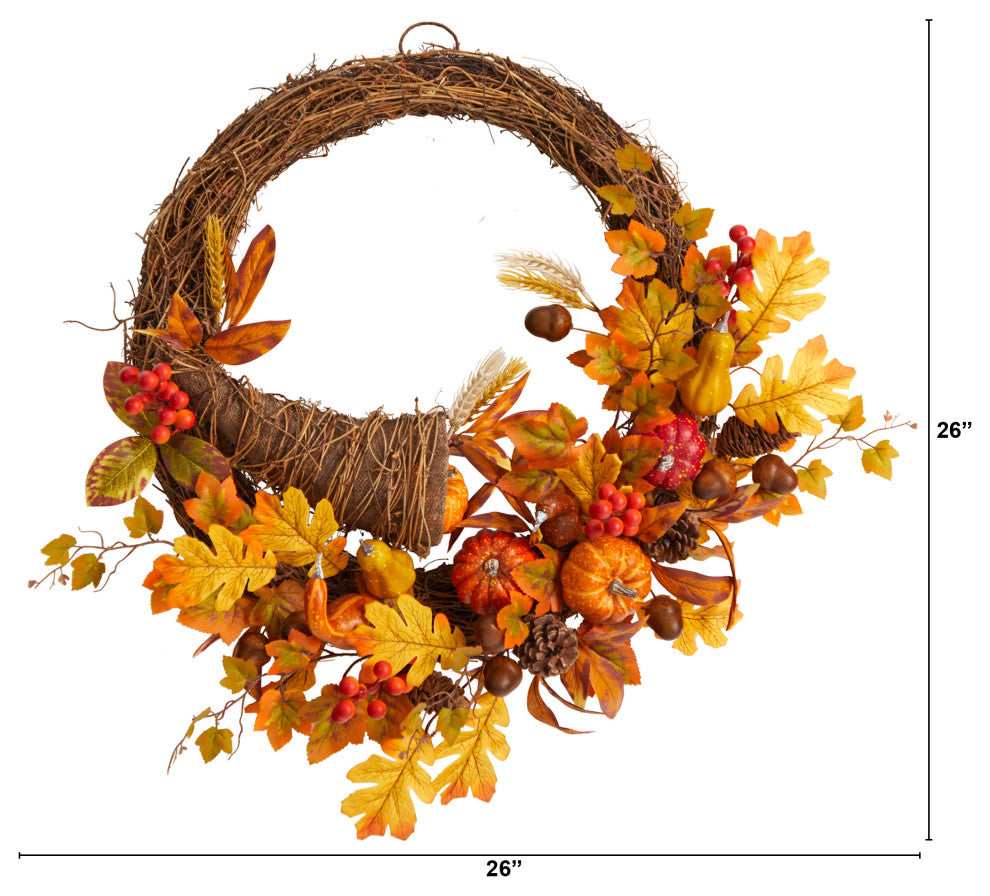 26" Autumn Artificial Cornucopia Fall Wreath
