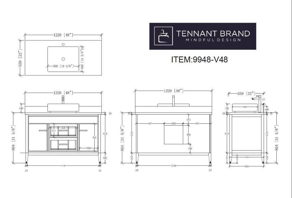 48" Tennant Brand Modern Style Beatrice Vessel Sink Bathroom Vanity