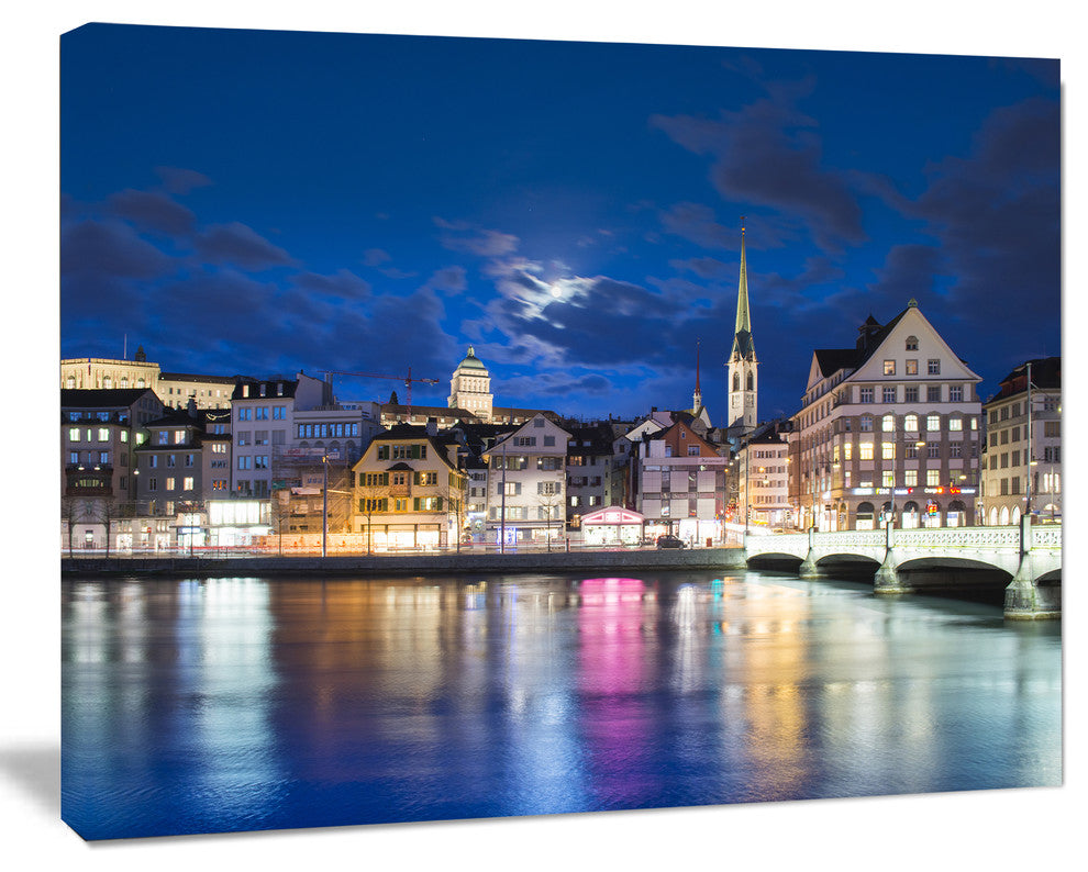 Scenic Panorama of Old Town, Landscape Canvas Art Print, 20"x12"