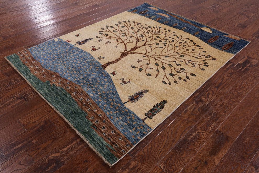 Persian Gabbeh Tribal Handmade Rug 4' 11" X 6' 6" - Q12292