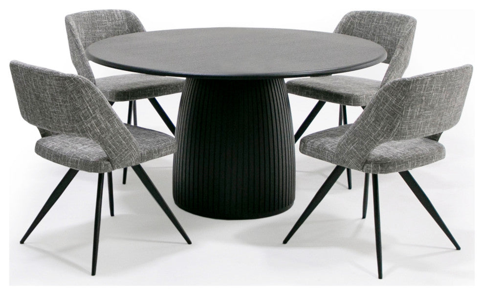 Lander Modern Mid Century Black Oak Round Dining Table