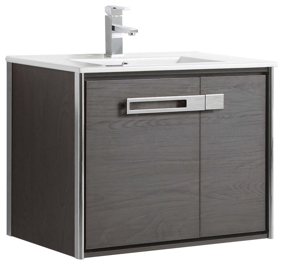 Oakville Wall Mount Bathroom Vanity, Black Coal Oak, 30", Chrome Hardware