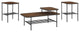 3 Piece Tiered Mixed Material Accent Table Set - Dark Walnut