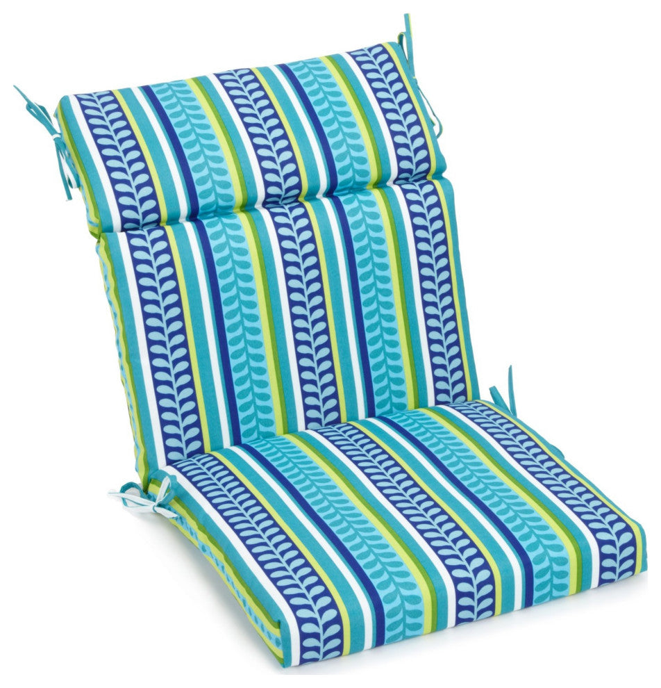 18"X38" Spun Polyester Patterned Outdoor Squared Chair Cushion, Pike Azure