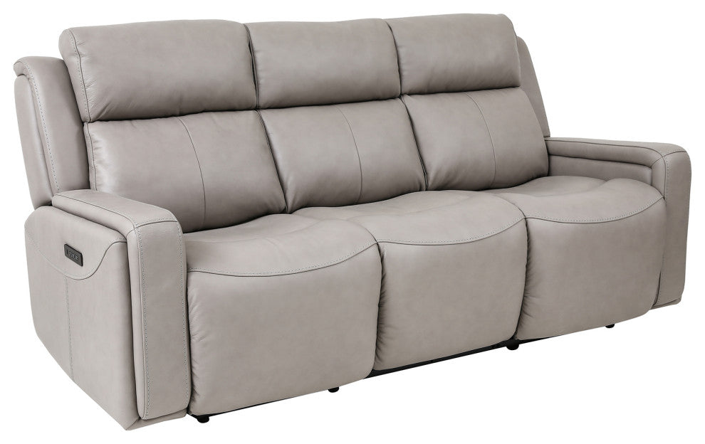 Claude Dual Power Reclining 2 Piece Sofa and Recliner Set, Light Gray Leather