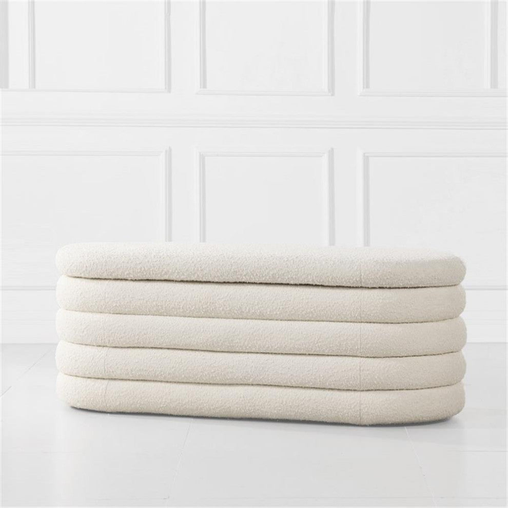 Fuji 49" Upholstered Oval Storage Bench Ivory White Boucle