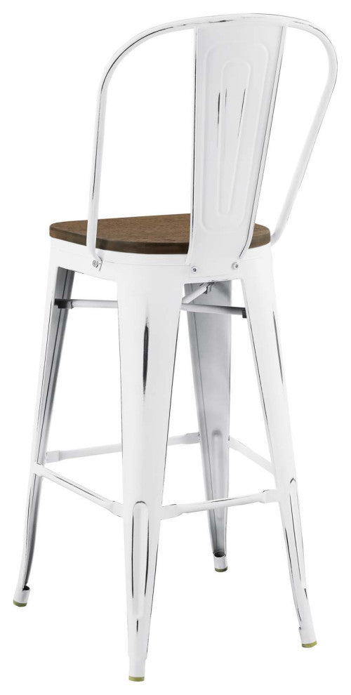 Bar Stool Chair Barstool, Set of 2, Wood, Metal, White, Modern, Bar Pub Bistro