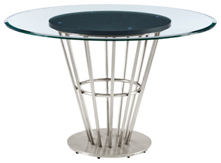 Veronica Shannon Round Dining Table 5-Piece Set, Brushed Steel, Gray Fabric