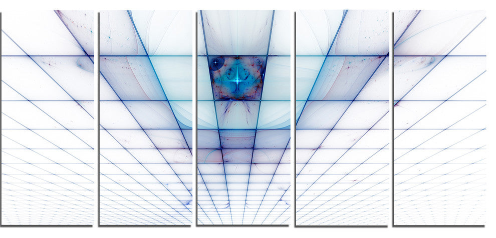 Light Blue Laser Protective Grids, Abstract Canvas Art Print, 60"x28", 5 Panels