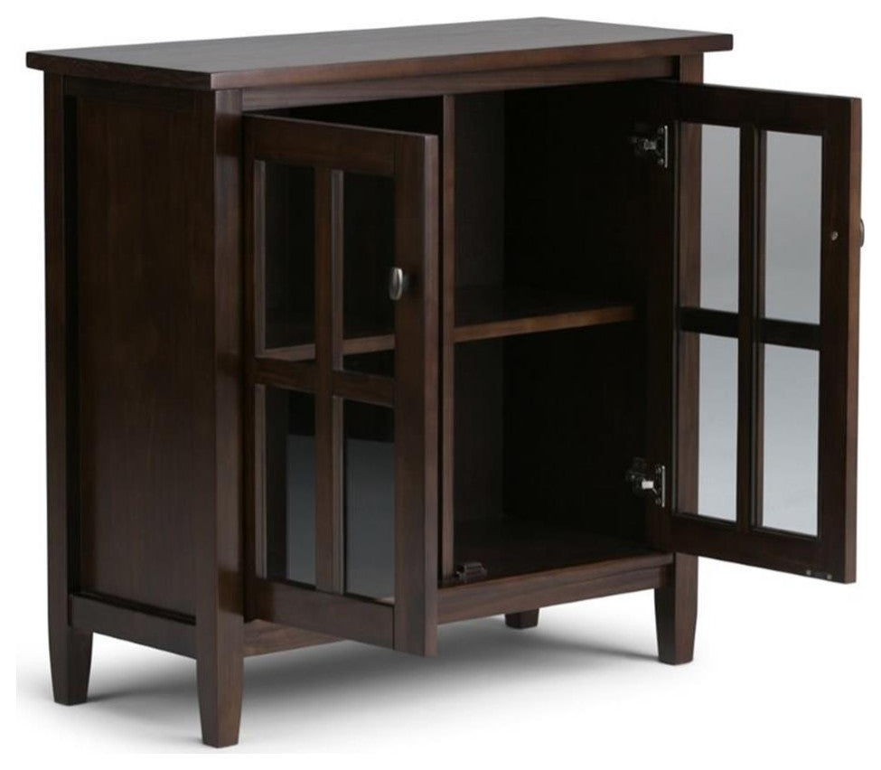 White-background full-view with cabinet doors open exposing interior.