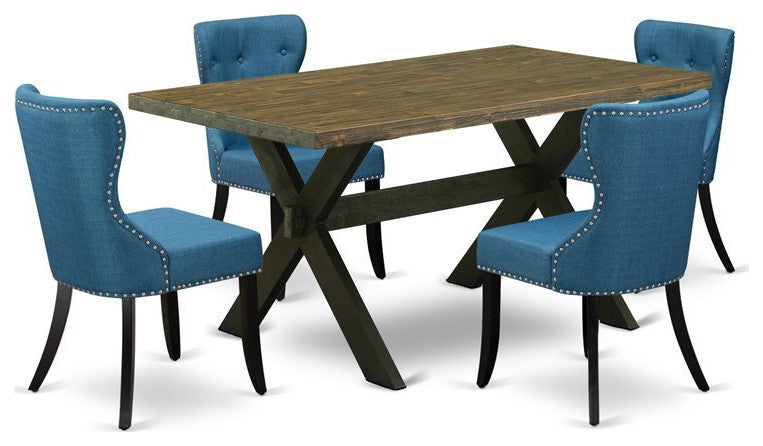 X676Si121-5, 5-Piece Dining Set, 4 Chairs, Table Top and Wooden Cross Legs