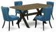 X676Si121-5, 5-Piece Dining Set, 4 Chairs, Table Top and Wooden Cross Legs