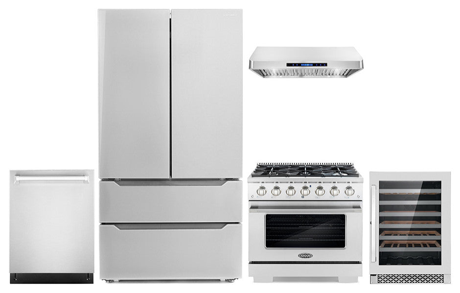 5-Piece Kitchen, 36" Gas Range and 36" Under Cabinet Range Hood