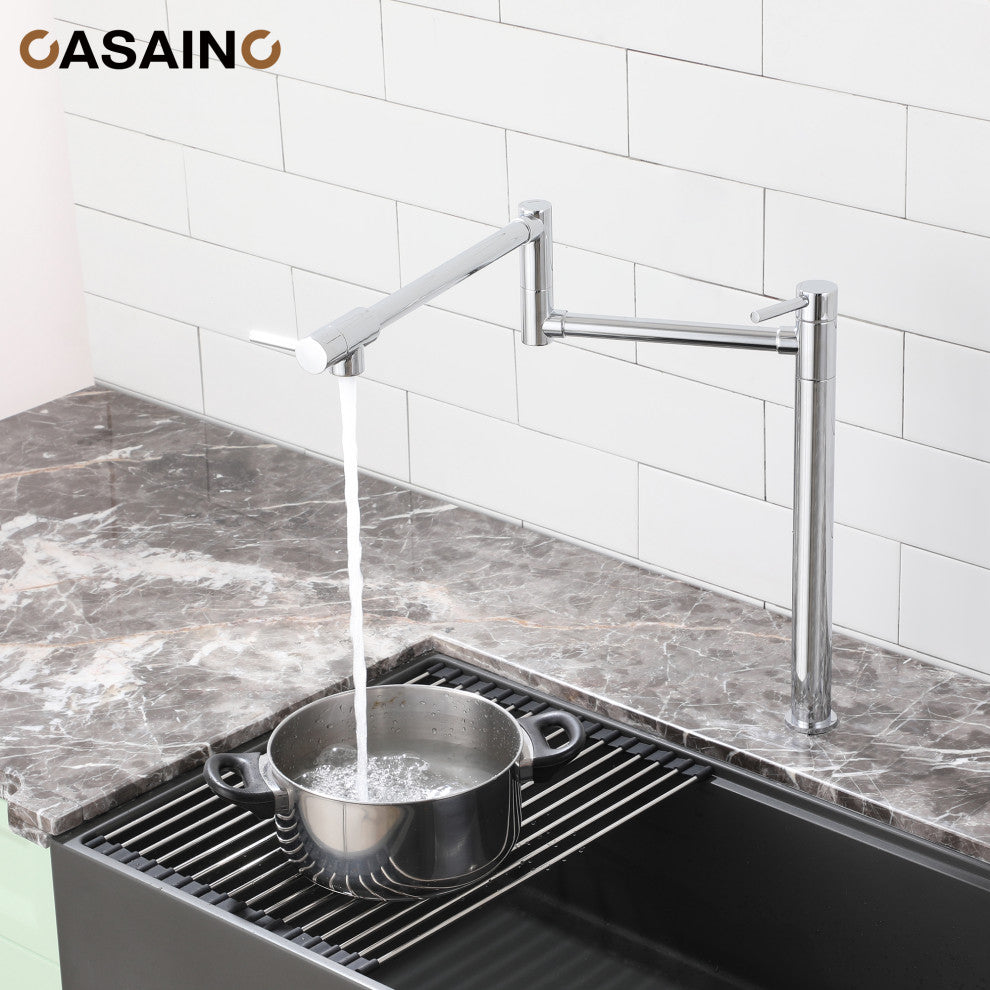 Pot Filler Faucet Deck Mount Stove Kitchen Faucets Dual Handle Folding Faucet, Chrome Plating