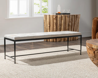 Achen Leather Hide Ottoman Bench by Kosas Home , Ivory, 60"