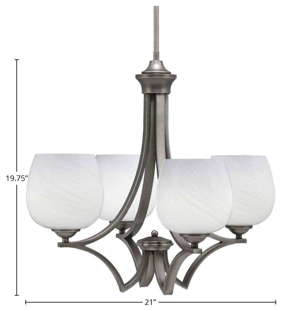 Zilo Uplight, 4 Light, Chandelier, Graphite Finish With 6" White Marble Glass