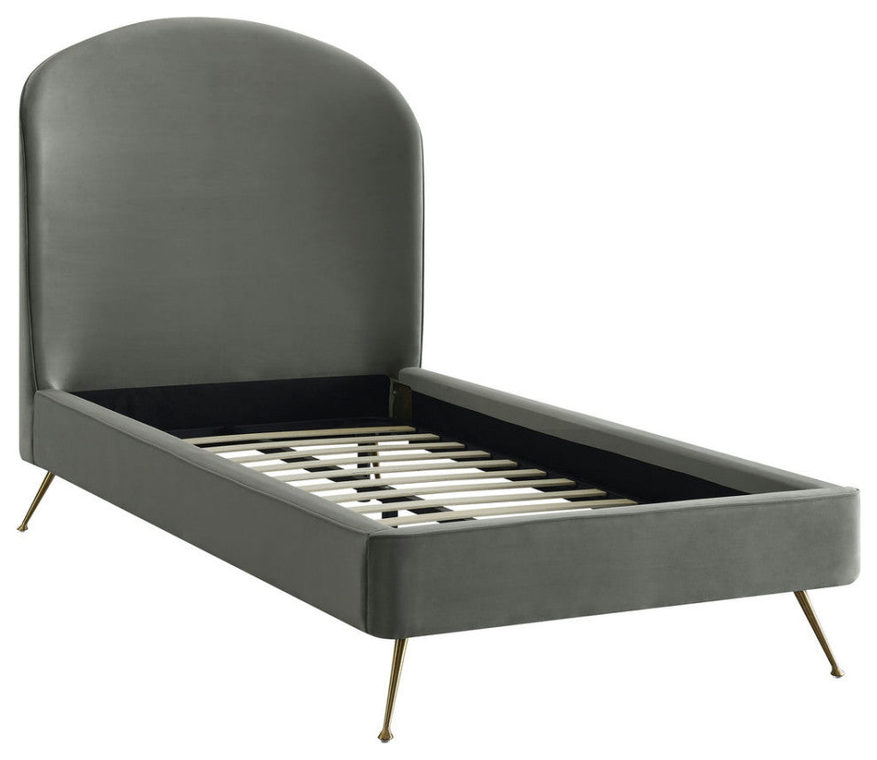 TOV Furniture Vivi Grey Velvet Bed in Twin