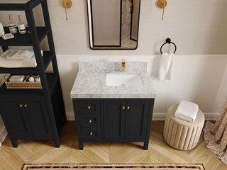 Nashville 36" Right Offset Bath Vanity, Black 2" Carrara Marble