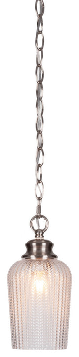 Cordova 1-Light Chain Hung Pendant, Brushed Nickel/Clear Textured