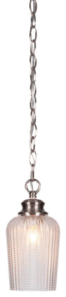 Cordova 1-Light Chain Hung Pendant, Brushed Nickel/Clear Textured