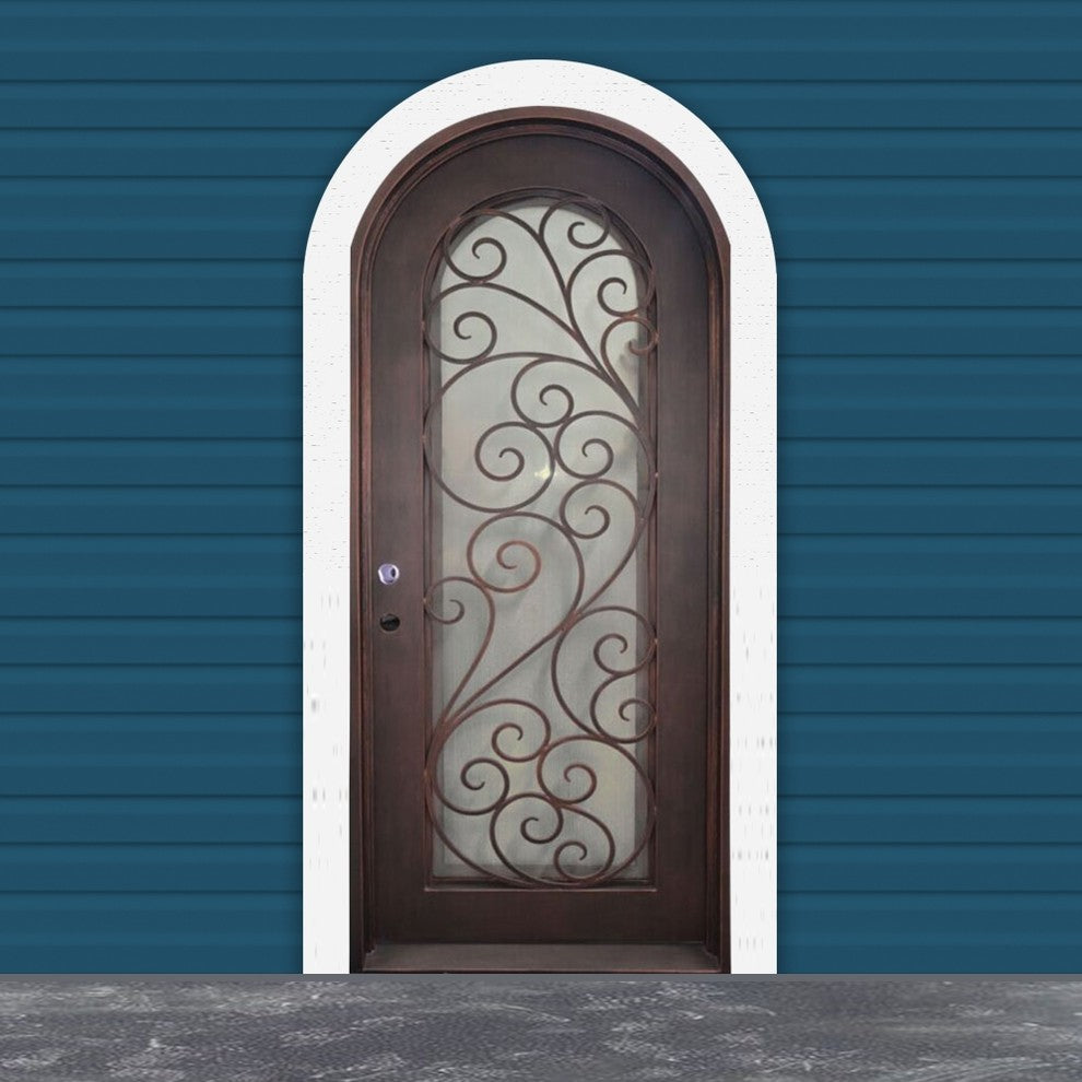 Round Top Twisted Vines Door With Frame and Threshold 40"x96", Aged Bronze