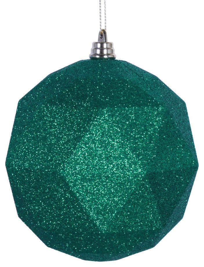 Vickerman M177304Dg 4.75" Green Glitter Geometric Ball Ornament, 4 Per Bag