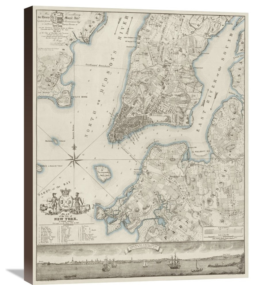 Plan, New York, Copied From The Ratzger Map, Decorative Blue Shading, 22"x28"