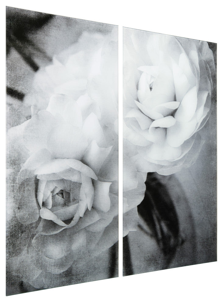 "Dark Ranunculus" Frameless Free Floating Tempered Glass Graphic Wall Art Set