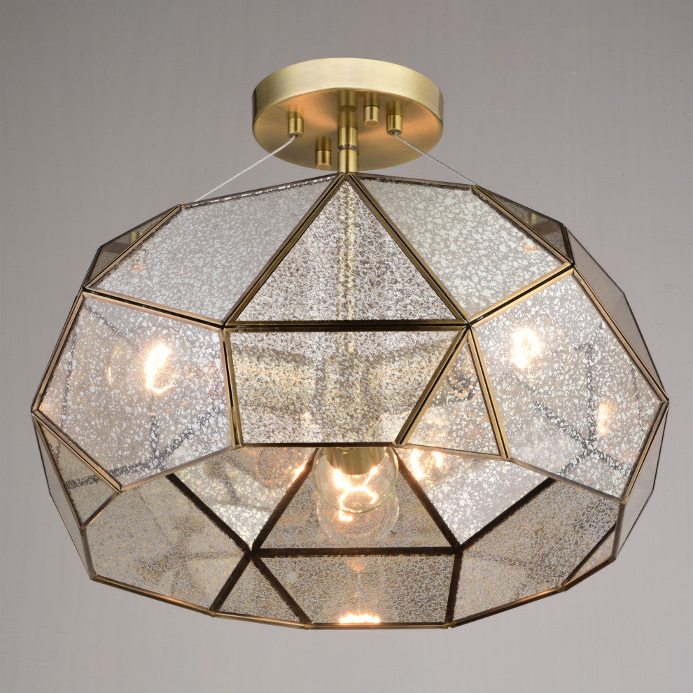 Euclid 16" 3 Light Semi-Flush Mount Aged Brass