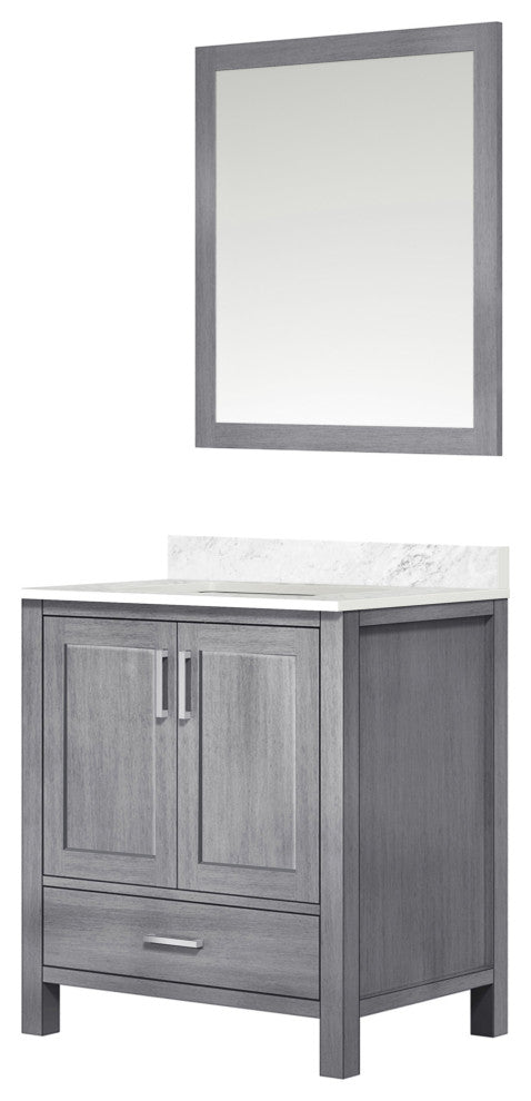 Jacques 30" Distressed Gray Single Vanity Carrara Marble Top Sink, 28" Mirror