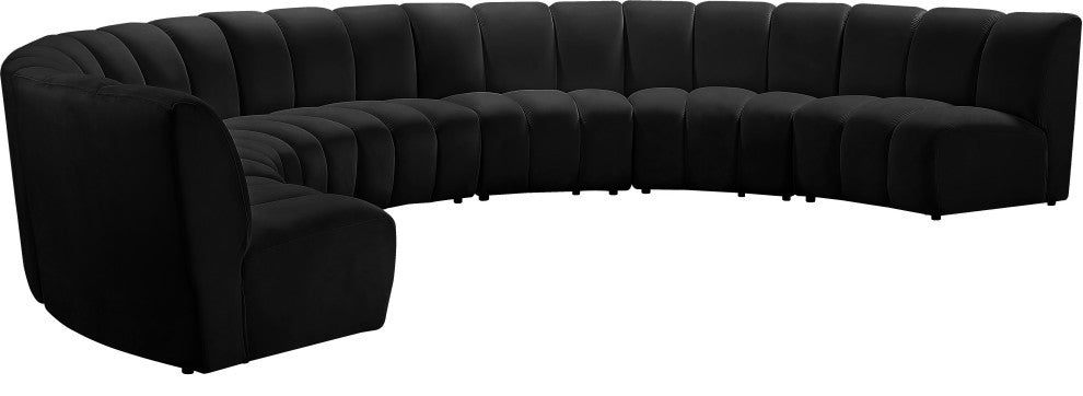 Infinity Channel Tufted Velvet Modular Chair, Black, 7 Piece