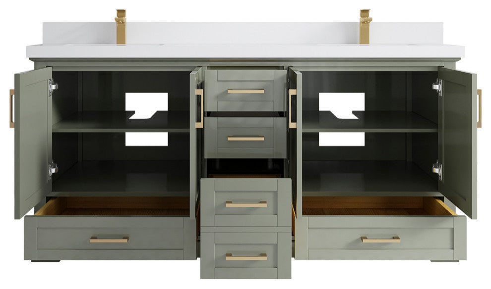 Boston 72 Double Sink Bath Vanity in Evergreen 2" White Quartz
