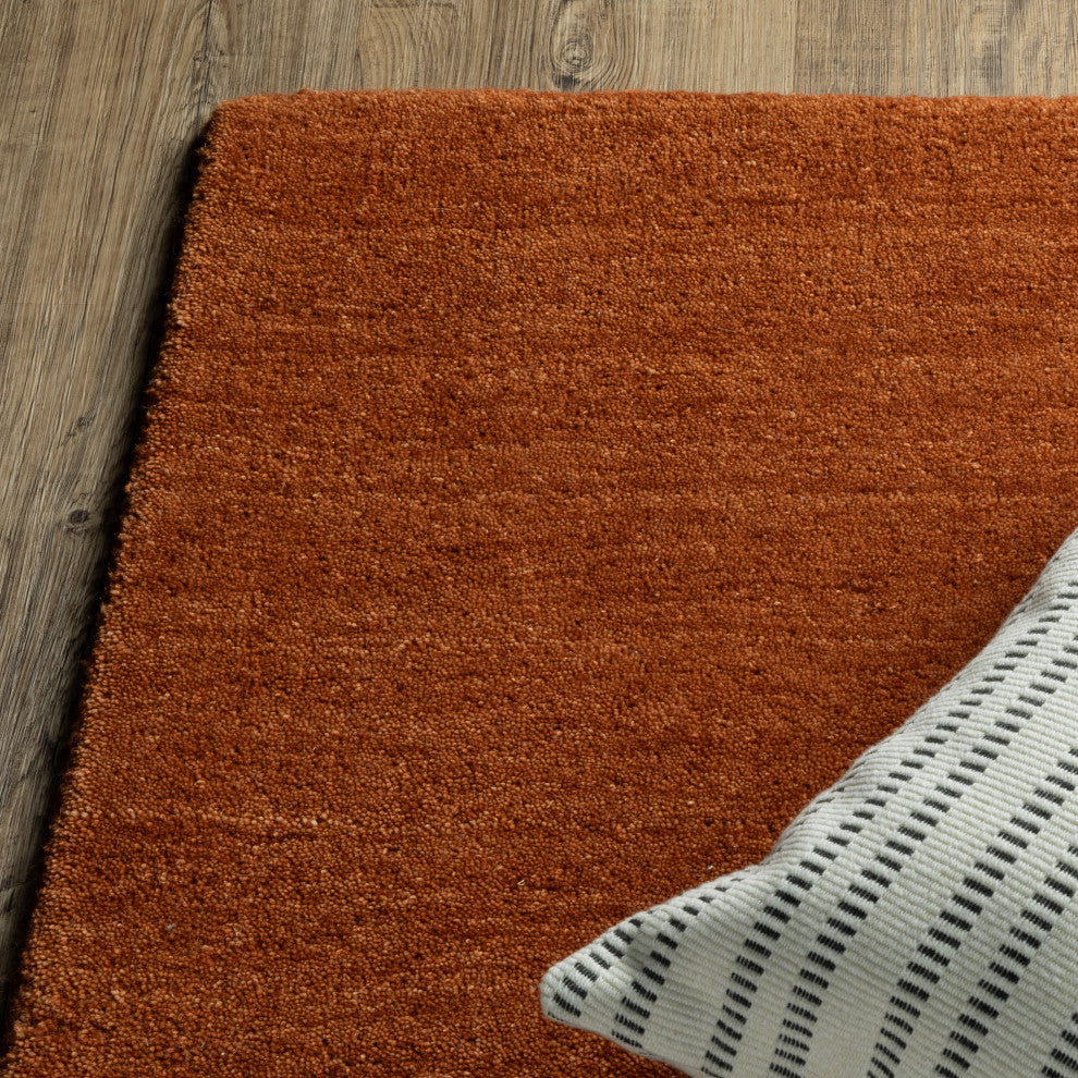 Apollo Heathered Solid Rust Hand-Made Wool Area Rug Runner 2'6" x 8'