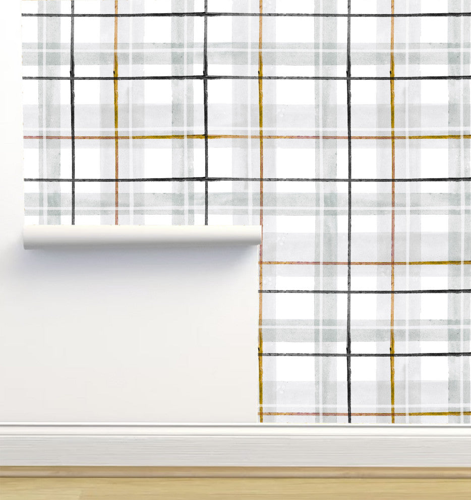 Tartan Gray Gold Black Wallpaper, 24"x72"