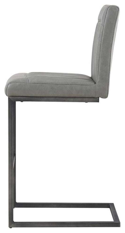 Pemberly Row 26" PU Leather Counter Stool in Gray (Set of 2)
