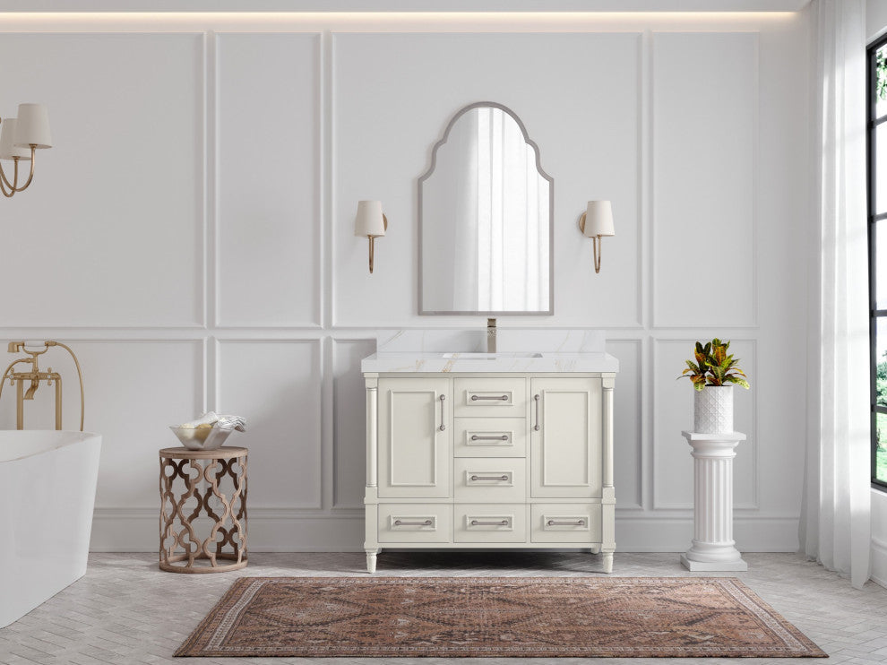 Aberdeen 42" Single Sink Bath Vanity, Alabaster 2" Calacatta Sienna