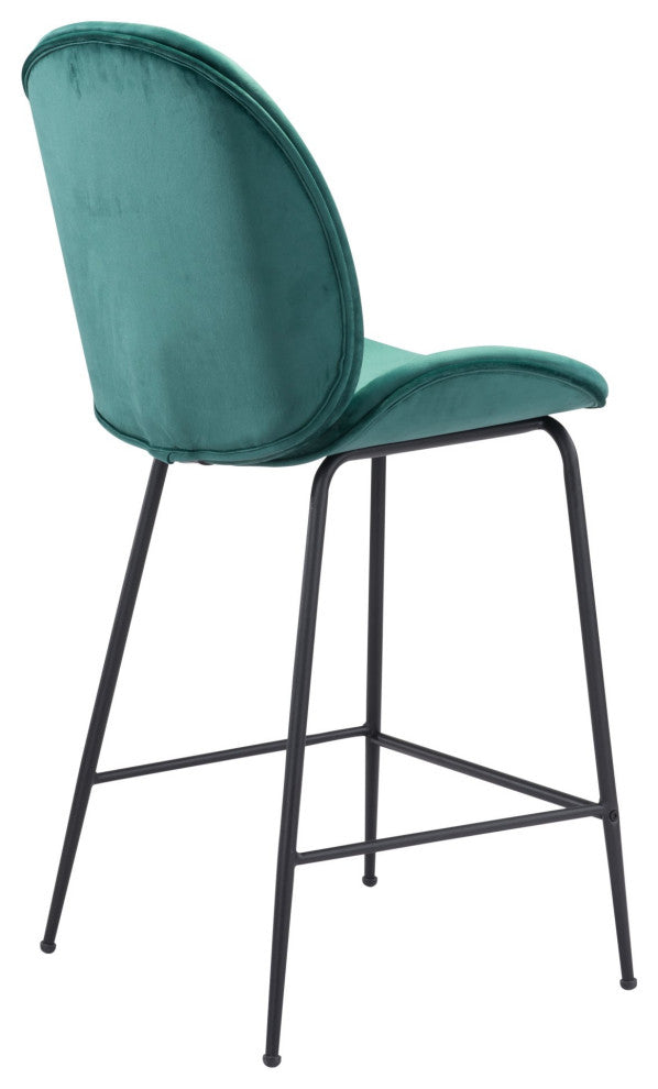 Counter Stool Chair, Steel Metal, Fabric, Green, Black, Bar Kitchen Cafe Bistro