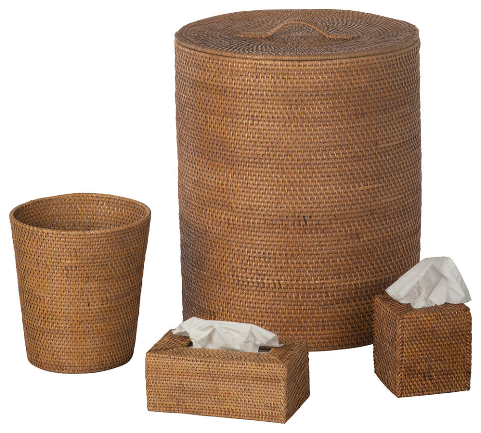 Loma Round Rattan Hamper and Laundry Basket With Removable liner, Honey Brown