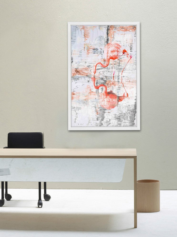 Parvez Taj "Flamingo Reflection" Framed Painting Print, 12"x18"