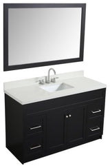 Ariel Hamlet 55" Single Sink Vanity Set With White Quartz Countertop, Black, Wit