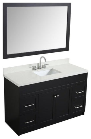 Ariel Hamlet 55" Single Sink Vanity Set With White Quartz Countertop, Black, Wit